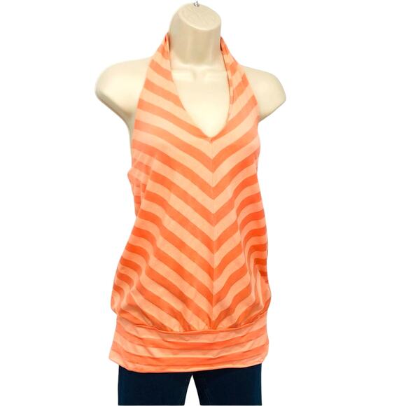 Ella Moss Orange Peach Creamsicle Chevron Stripe Halter Top Retro and Playful - Picture 1 of 16